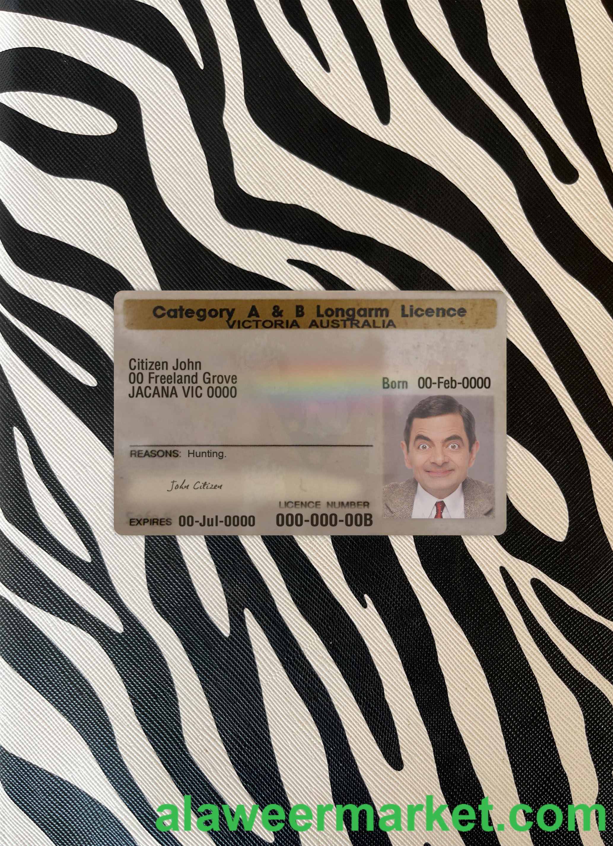 Australia Victoria state A & B longarm license photolook front